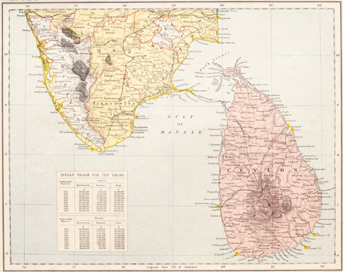 India (south, with Ceylon) map 1884-1887